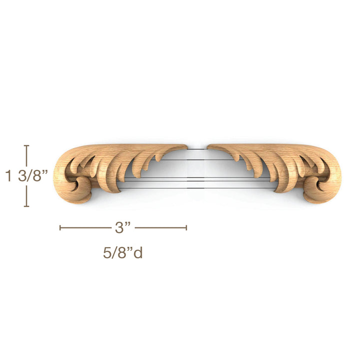 Acanthus Closed Tip, 2 Left-Hand (LH) and 2 Right-Hand (RH) pieces, 3"w x 1 3/8"h x 5/8"d Carved Onlays White River Hardwoods   