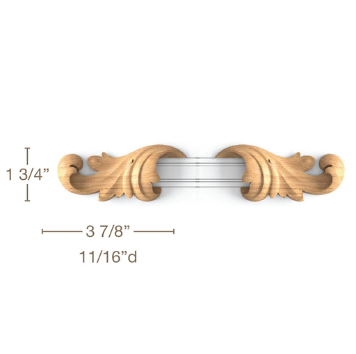 Acanthus Scroll Tip, 2 Left-Hand (LH) and 2 Right-Hand (RH) pieces, 3 7/8"w x 1 3/4"h x 11/16"d Carved Onlays White River Hardwoods   