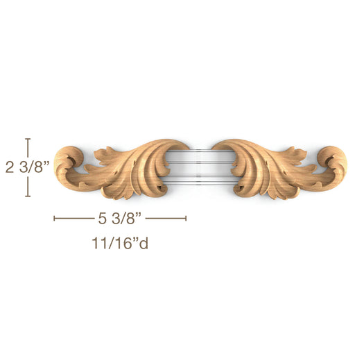 Acanthus Scroll Tip, 2 Left-Hand (LH) and 2 Right-Hand (RH) pieces, 5 3/8"w x 2 3/8"h x 11/16"d Carved Onlays White River Hardwoods   