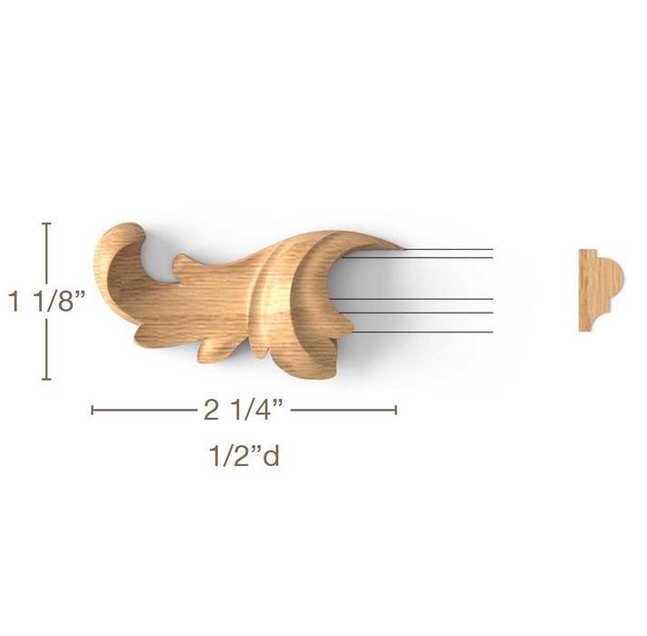 Acanthus Scroll Tip, 2 LH and 2 RH, 2 1/4"w x 1 1/8"h x 1/2"d Carved Onlays White River Hardwoods   