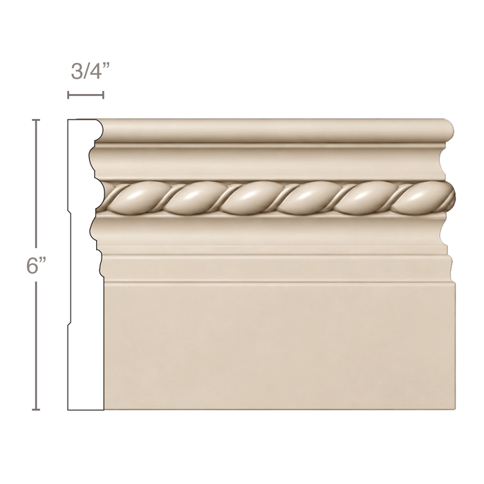 Rope Base (Repeats 1 1/4), 6''w x 3/4''d Base Mouldings White River Hardwoods Poplar