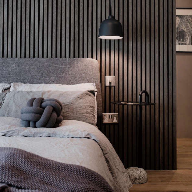 Matte Black Oak Acoustic Panel, Varnished Wood - Harmony Series - Sold 2 Panels Per Carton Acoustic Slat Panel White River Hardwoods