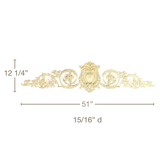 Cartouche with Acanthus Scrolls, 5 Pieces, Resin, 51”w x 12 1/4”h x 15/16”d Resin Onlays White River Hardwoods