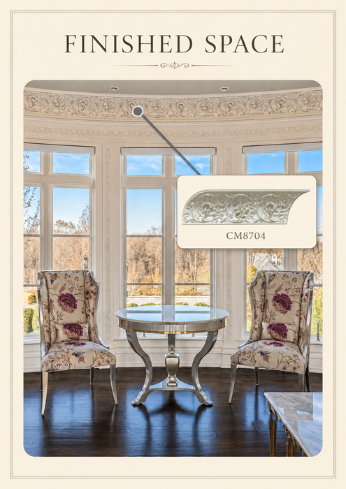 Rinceau Scrolls Cove, 8" x 8", Available in 5' to 13' lengths Resin Panel Mouldings White River Hardwoods