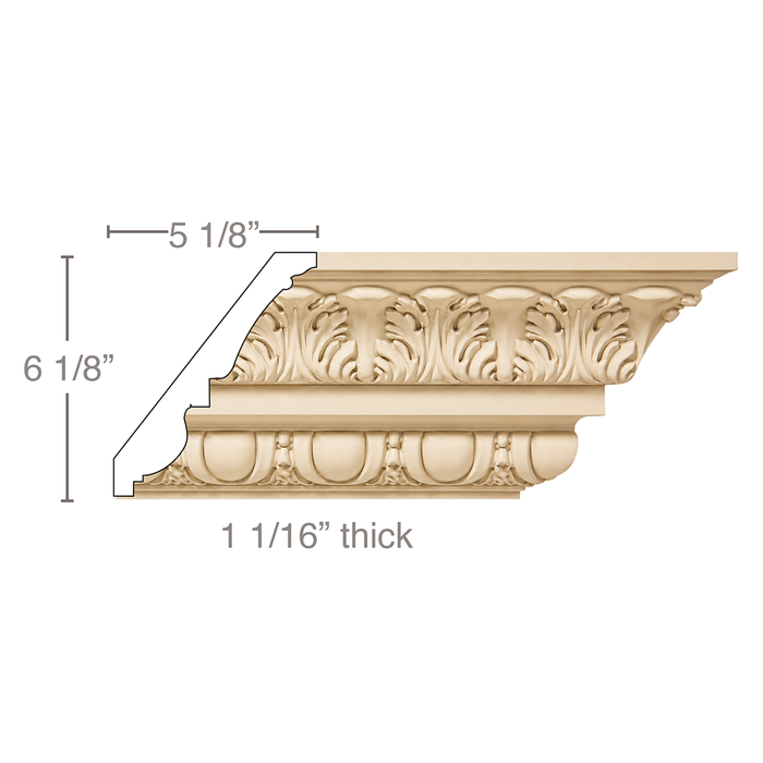 Acanthus Leaf Egg & Dart, 8"w x 1 1/16"d Cornice Mouldings White River Hardwoods Poplar
