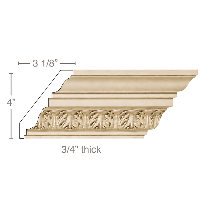 Small Acanthus Leaf, 5"w x 3/4"d Cornice Mouldings White River Hardwoods Poplar