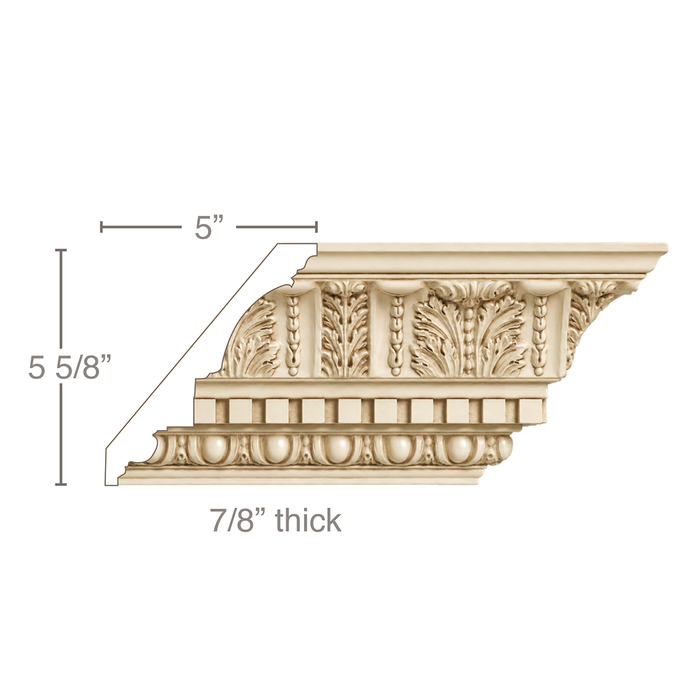 Large Acanthus with Dentil (Repeats 7 1/2), 7 1/2''w x 7/8''d Cornice Mouldings White River Hardwoods Poplar