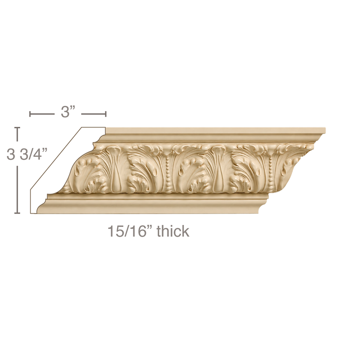 Medium Acanthus Leaf (Repeats 4 3/4), 4 3/4''w x 15/16''d Cornice Mouldings White River Hardwoods Poplar