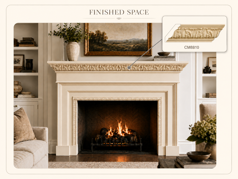 Medium Acanthus Leaf (Repeats 4 3/4), 4 3/4''w x 15/16''d Cornice Mouldings White River Hardwoods
