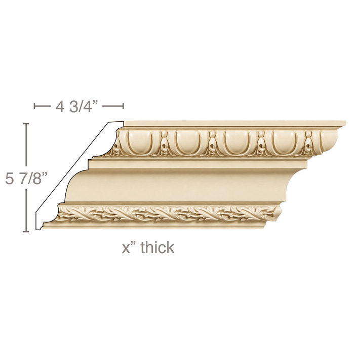 Egg and Dart with Running Leaf, 7 1/2''w x 1''d Cornice Mouldings White River Hardwoods Poplar