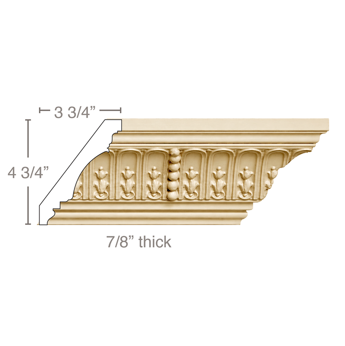 Fluting and Leaf with Beads (Repeats 13 1/2), 6''w x 7/8''d Cornice Mouldings White River Hardwoods Poplar