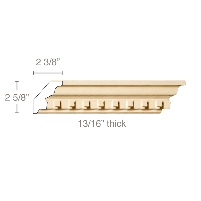 Small Dentil Crown (Dentil is overlay), 3 1/2''w x 13/16''d Cornice Mouldings White River Hardwoods Poplar