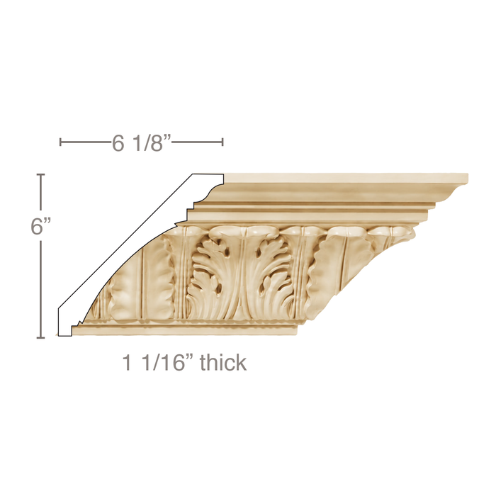 X-Large Acanthus, 1 1/16"w X 8 1/2"d Cornice Mouldings White River Hardwoods Poplar