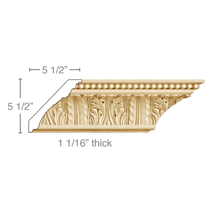 Acanthus Leaf with Bead, 7 1/2''w x 1 1/16''d Cornice Mouldings White River Hardwoods Poplar