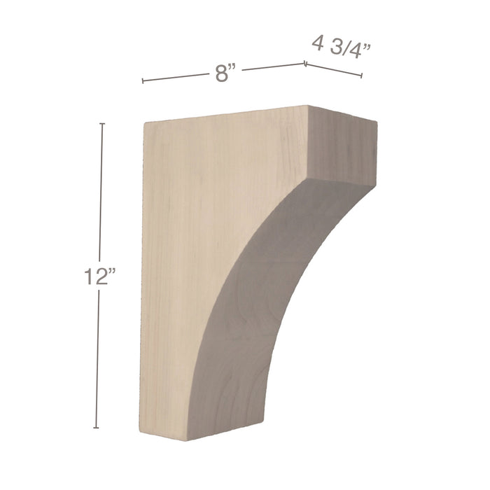 Contemporary Large Bar Bracket Corbel, 1 3/4"w x 12"h x 8"d Carved Corbels White River Hardwoods