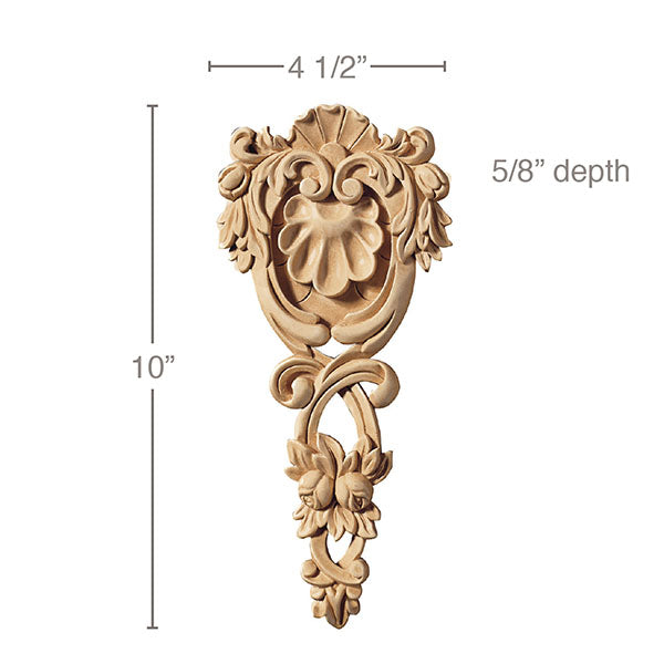 Shell & Floral Drop, Lindenwood 4 1/2"w x 10"h x 5/8"d Carved Onlays White River Hardwoods