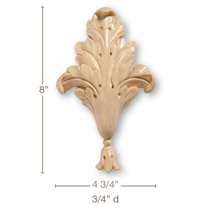 Acanthus Plume, Pair, Cherry, 4 3/4"w x 8"h x 3/4"d Carved Onlays White River Hardwoods