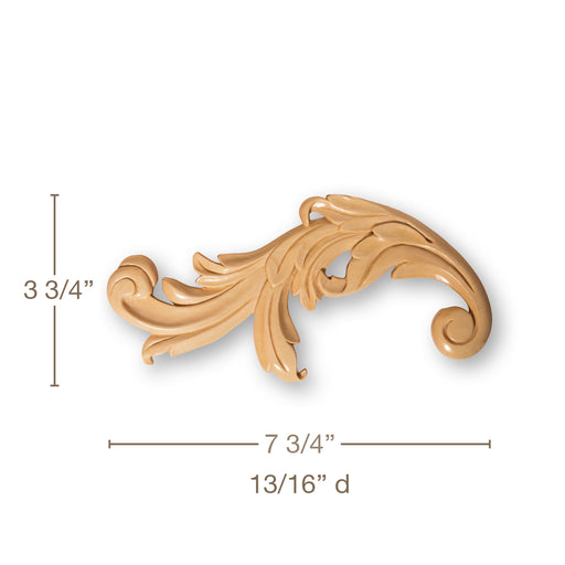 Small Acanthus Scrolls, 1 Pair (Left & Right), Resin, 3 11/16"h x 7 13/16"w x 13/16"d Carved Onlays White River Hardwoods