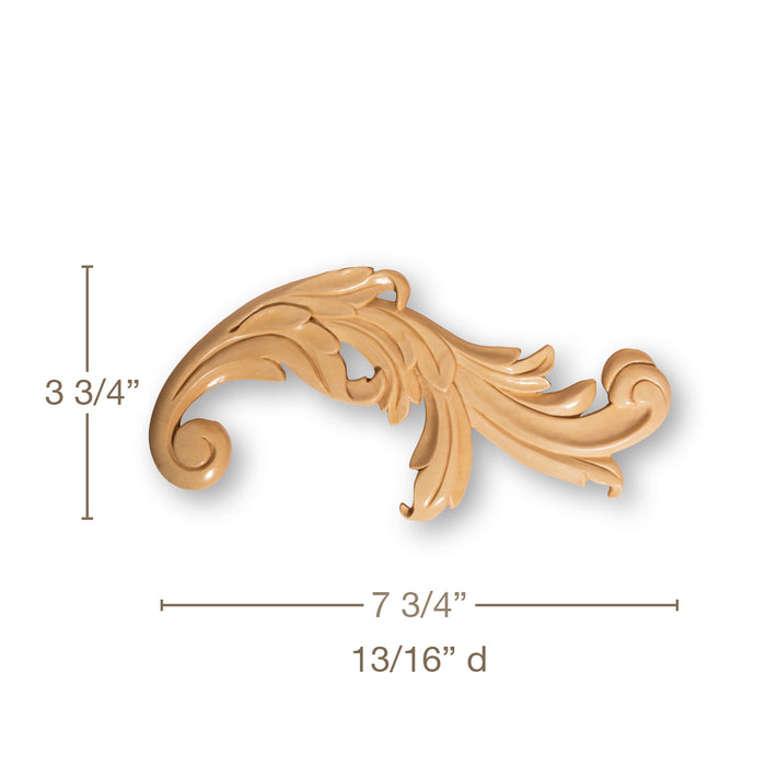 Small Acanthus Scrolls, 1 Pair (Left & Right), Resin, 3 11/16"h x 7 13/16"w x 13/16"d Carved Onlays White River Hardwoods