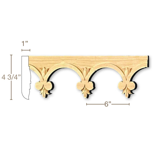 Gothic Arch Moulding, 1" x 4 3/4"h, Resin Carved Onlays White River Hardwoods