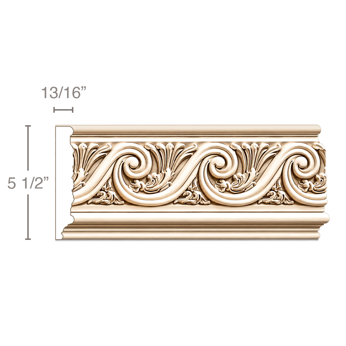 The Vitruvian Wave (Repeats 3 1/2 MT=7/8), 5 1/2''w x 13/16''d Friezes White River Hardwoods Poplar