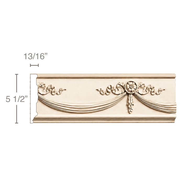 Ribbon and Bow Swag (Repeats 8, MT=15/16), 5 1/2''w x 13/16''d Friezes White River Hardwoods Poplar