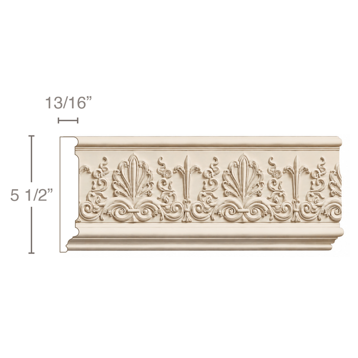 Scrolled Palmette (Repeats 5 MT=13/16), 5 1/2''w x 13/16''d Friezes White River Hardwoods Poplar