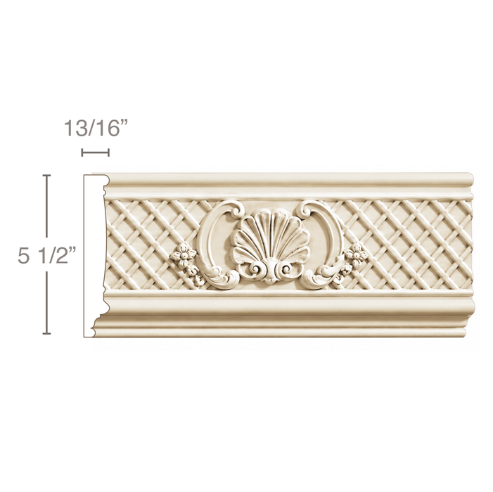 Shell and Fret (Repeats 16 MT=1), 5 1/2''w x 13/16''d Friezes White River Hardwoods Poplar
