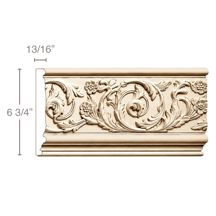Rinceau Scrolls (Repeats 13 5/8), 6 3/4"w x 13/16"d, MT = 7/8 Friezes White River Hardwoods Poplar