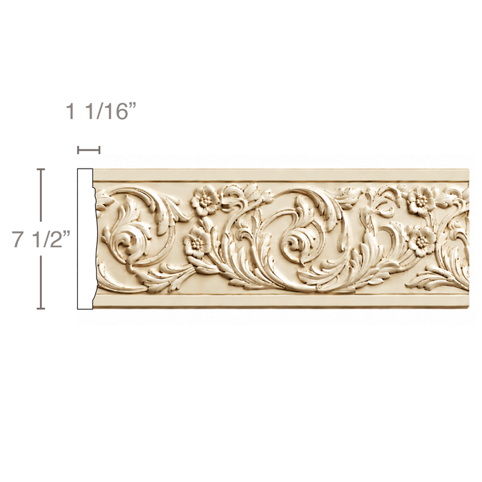 Rinceau Scrolls (Repeats 18 3/4), 7 1/2 x 1 1/16, MT = 7/8 Friezes White River Hardwoods Poplar