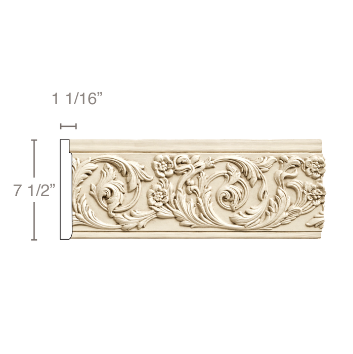 Rinceau Scrolls (Repeats 18 3/4), 7 1/2 x 1 1/16, MT = 7/8 Friezes White River Hardwoods Poplar