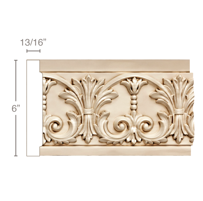 Large Acanthus Leaf & Scrolled Bellflowers, 1 1/16"w X 6"d Friezes White River Hardwoods Poplar