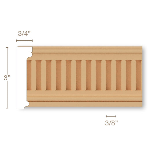 Footed Fluted Repeats 3/8" 3/4"d x 3"w x 8'long Resin Friezes White River Hardwoods