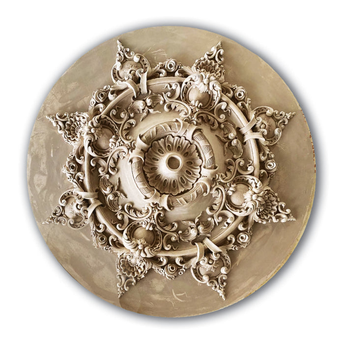 Shells and Bellflowers Medallion, 37'' dia x 2 3/4"d, 1 piece, 3'' center hole, Plaster