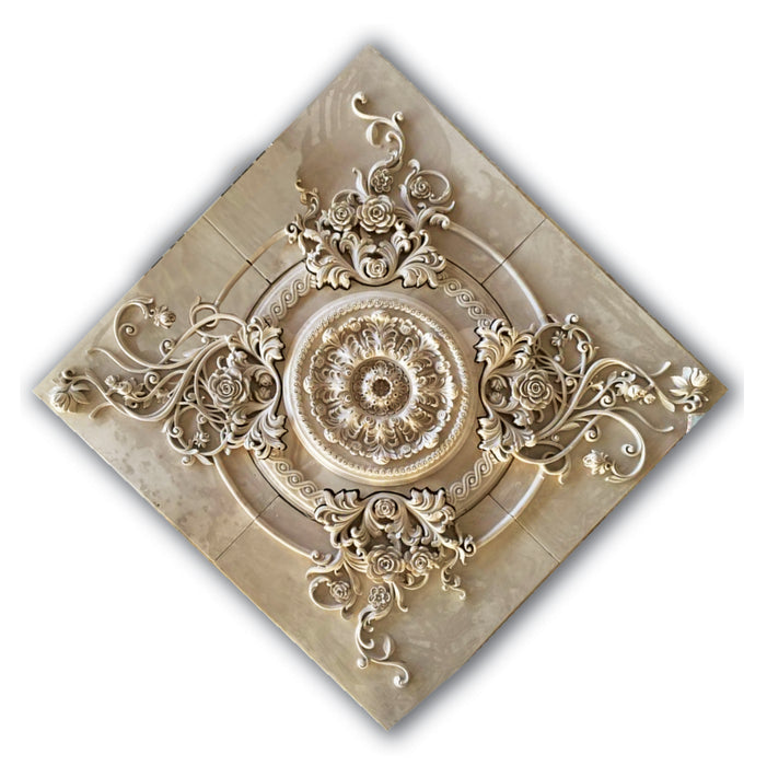 Bundled French Roses Medallion, 66'' dia x 2.5"d, 5 pieces, 5 3/4'' center hole, Plaster