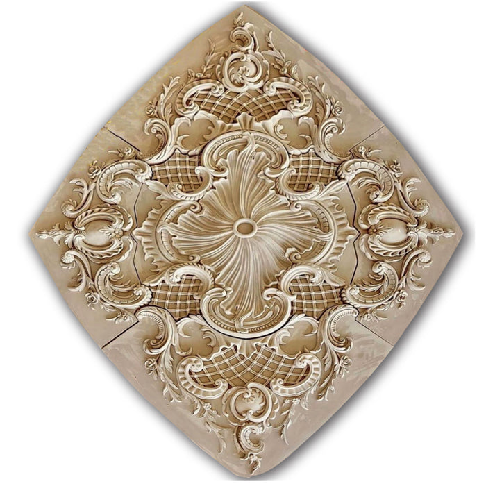 Fret Woven with Scrolls Medallion, 67'' x 48'' x 2.5"d, 5 pieces, 2.5'' center hole, Plaster Plaster Medallions White River Hardwoods   