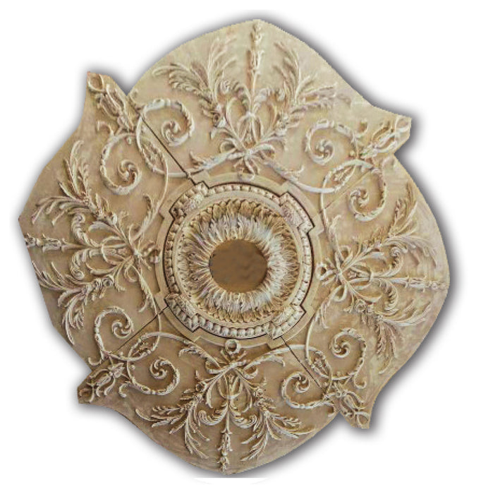 Open Scrolls and Leaves Medallion, 72'' dia x 1 3/4"d, 5 pieces, 10'' center hole, Plaster Plaster Medallions White River Hardwoods   