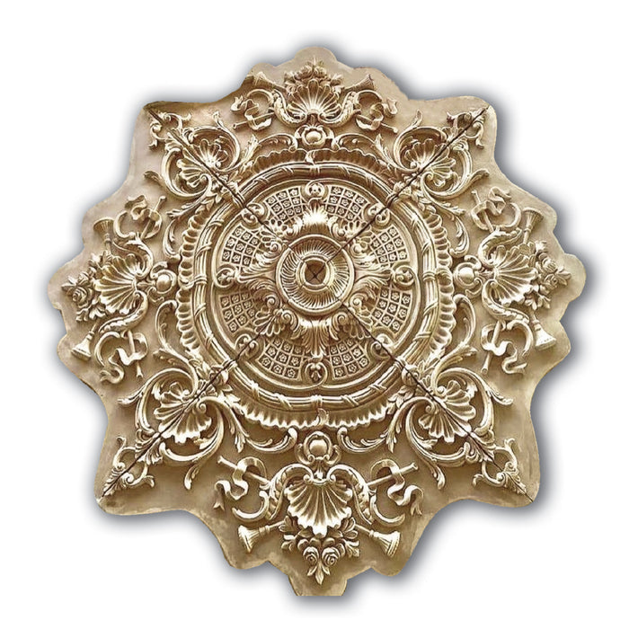 Fret, Plumes, and Ribbons Medallion, 74'' dia x 3"d, 4 pieces, 1.75'' center hole, Plaster Plaster Medallions White River Hardwoods   