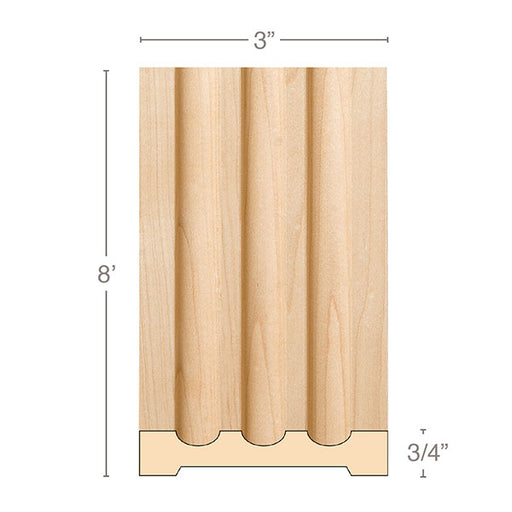 Reeded Pilaster Medium, 3''w x 3/4''d x 8' length, Resin is priced per 8' length Carved Mouldings White River Hardwoods