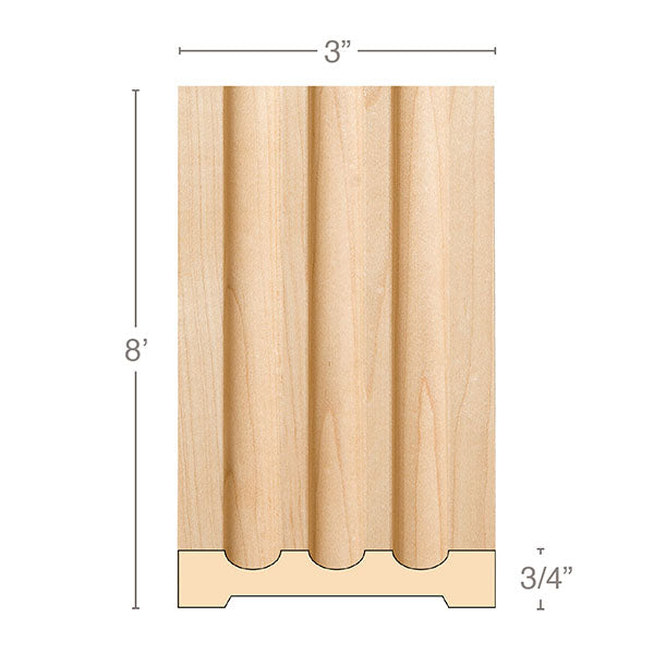 Reeded Pilaster Medium, 3''w x 3/4''d x 8' length, Resin is priced per 8' length Carved Mouldings White River Hardwoods