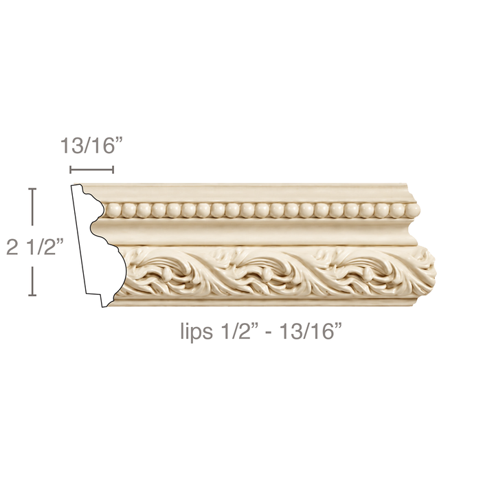 Running Leaf with Beads (Lips 1/2 - 13/16), 2 1/2''w x 13/16''d Panel Mouldings White River Hardwoods Poplar