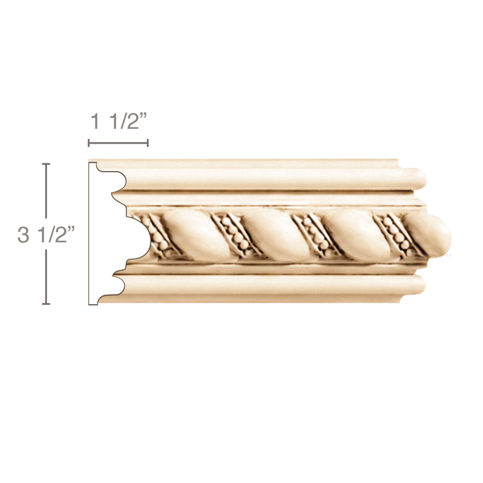 Large Rope with Pearls (Repeats 1 3/4), 3 1/2''w x 1 1/2''d Panel Mouldings White River Hardwoods Poplar