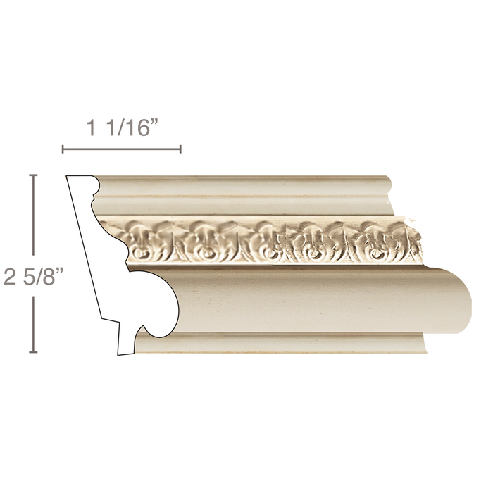Small Acanthus Leaf, 2 5/8"w x 1 1/16"d, (lips 1/4" to 13/16") Panel Mouldings White River Hardwoods Poplar