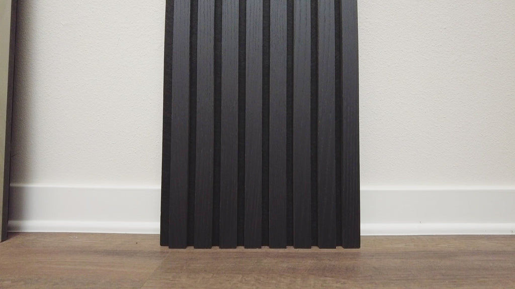 Matte Black Oak Acoustic Panel, Varnished Wood - Harmony Series - Sold 2 Panels Per Carton Acoustic Slat Panel White River Hardwoods