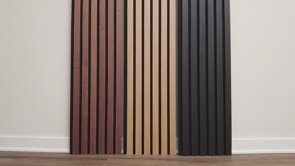 Matte Black Oak Acoustic Panel, Varnished Wood - Harmony Series - Sold 2 Panels Per Carton Acoustic Slat Panel White River Hardwoods