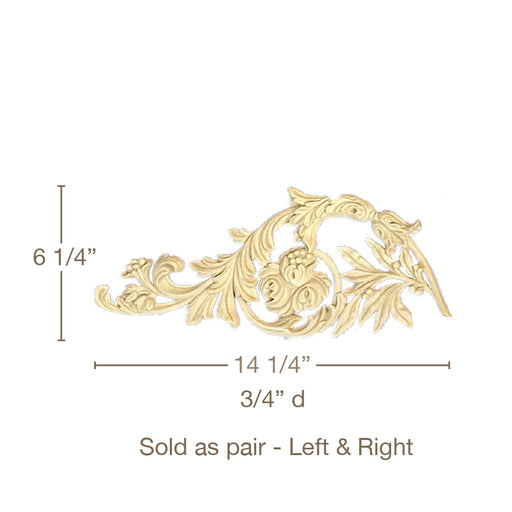 Acanthus Scroll, LR Pair, Resin, 14 1/4"W x 6 1/4"H x 3/4"D Resin Onlays White River Hardwoods