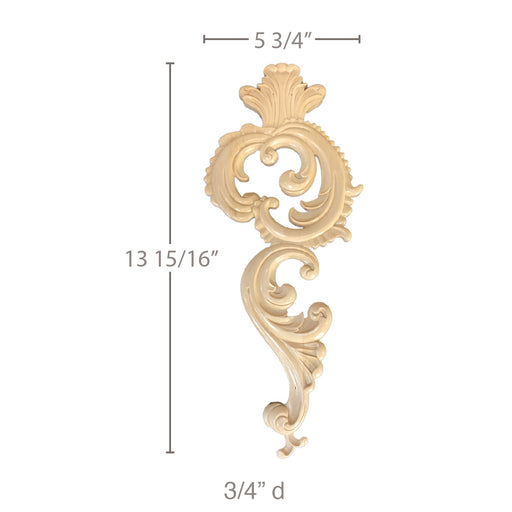 Acanthus Drop, 5 3/4"w x 13 15/16"H x 3/4"d, Resin, Ships: In 8 -12 Business Days Carved Resin Onlays White River Hardwoods   