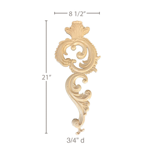 Acanthus Drop, 8 1/2" x 21"h x 3/4"d, Resin, Ships: In 8 -12 Business Days Carved Resin Onlays White River Hardwoods   