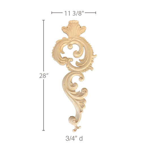 Acanthus Drop, 11 3/8" x 28" x 3/4", Resin, Ships: In 8 -12 Business Days Carved Resin Onlays White River Hardwoods   