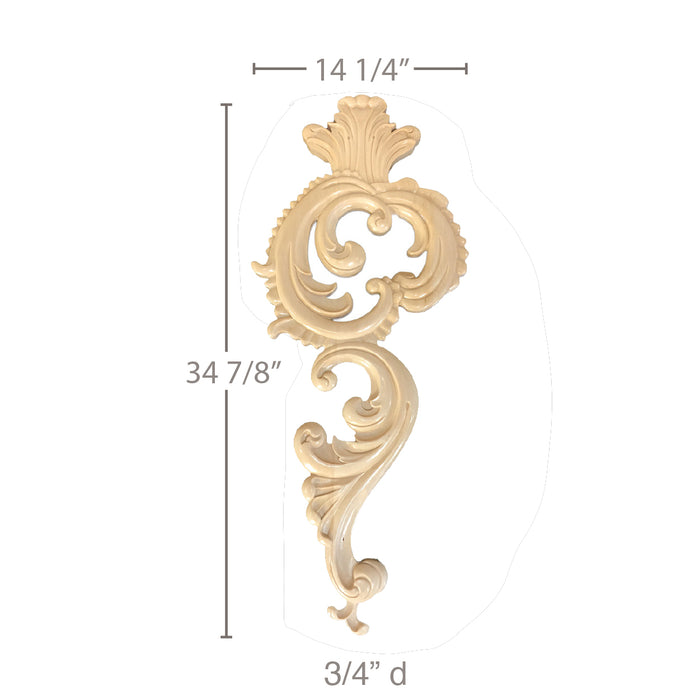 Acanthus Drop, 14 1/4" x 34 7/8" x 3/4", Resin, Ships: In 8 -12 Business Days Carved Resin Onlays White River Hardwoods